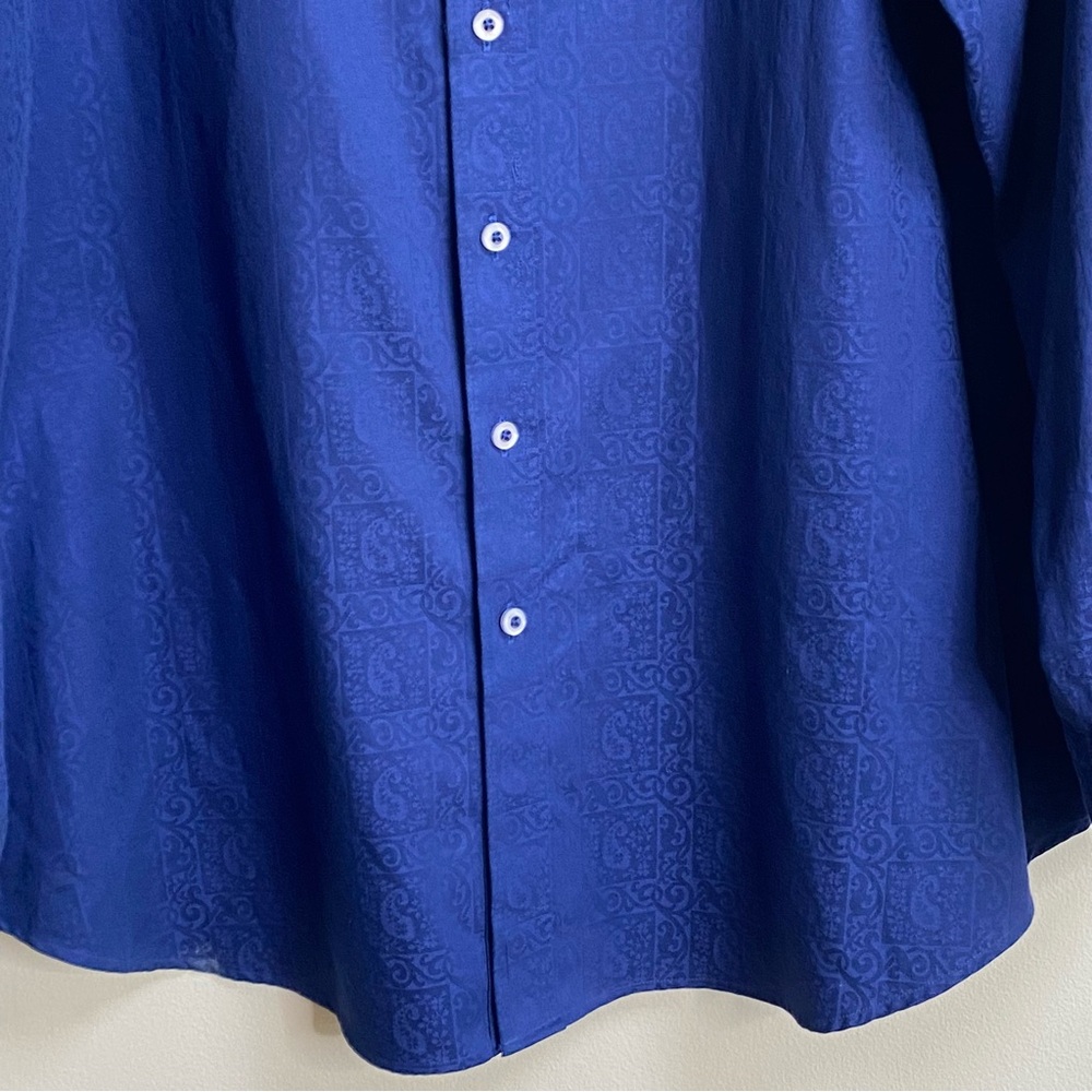 Men's Robert Graham Blue Paisley Jacquard Button Down Flip Cuff Shirt Size XL - Picture 7 of 16